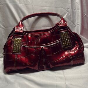NWT Vintage Y2K Kathy Van Zeeland Red Metallic Croc Shoulder Bag